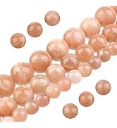 Filluck Natural Stone Beads Sunstone 8mm Polished Round Smooth Gemstone Beads for Jewelry Making ...