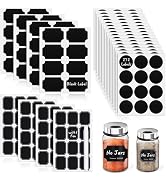 Segarty Spice Jars Labels, 272 Pcs Assorted Square Round Black Chalkboard Label Sticker with 1 Ch...