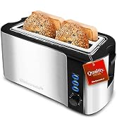 Elite Gourmet ECT-3100 Long Slot 4 Slice Toaster, Reheat, 6 Toast Settings, Defrost, Cancel Funct...