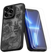 XIZYO iPhone 13 Pro Max Case, Floral Cute Flower Aesthetic Rose Black Floral Case with [2 Screen ...