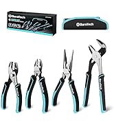 DURATECH 4-Piece Pliers Set, Premium Cr-Ni Construction, (10" Groove Joint Pliers, 8" Long Needle...