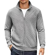 COOFANDY Mens Zip Up Sweatshirt Mock Neck Quilted Jacket Casual Lightweight Sweater Jackets with ...