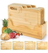 ZENFUN 4 Pack 12.5"L x 9.8"W Bamboo Cutting Boards with Holder, Wood Cutting Board Set, Chopping ...