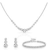 ZJO Silver Jewelry Set for Women, Necklace Earring Bracelet Set, Bridal Wedding Jewelry for Bride...