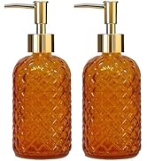YYTSGG Orange Glass Soap Dispenser, 13.5oz Bathroom Hand Dispenser, Lotion Dispenser with Gold Pl...
