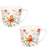 KAMMAK Bone China Mugs 16 oz Coffee Mugs with Handle, Tea Cup Set of 2 Porcelain Espresso Mug Fin...
