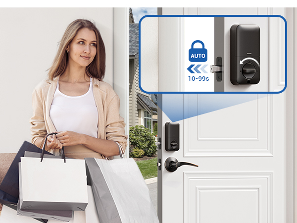 Auto-lock-this door lock set can be set to lock automatically (10s-90s)