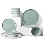 Pokini Dinnerware Sets for 4, Ceramic Plates and Bowls Set, Modern Artisan Dish Set, Microwave & ...