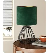 GOEBLESON Small Bedside Table Lamp 12.6", Forest Green Velvet Lampshade | Gold Metal Base, Modern...