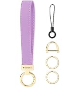 WEESMILE Leather Wristlet Keychain, Car Wrist Key Chain Bracelet with 2 Key Rings & D Ring, Cute ...