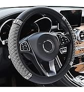 AOCISKA Bling Leather Steering Wheel Cover,Universal Non-Slip Colorful Rhinestones Elastic Steeri...