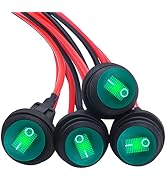 mankk 4Pcs Waterproof Rocker Switch 12V Round Toggle Switch SPST 3pin ON Off Green LED Light with...