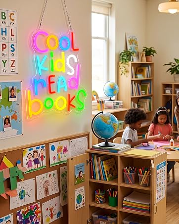 Cool kids read books neon sign