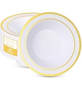 realluck 50 Pack Disposable Soup Bowls with Gold Rim,12oz Disposable Soup Bowls,Disposable Soup D...