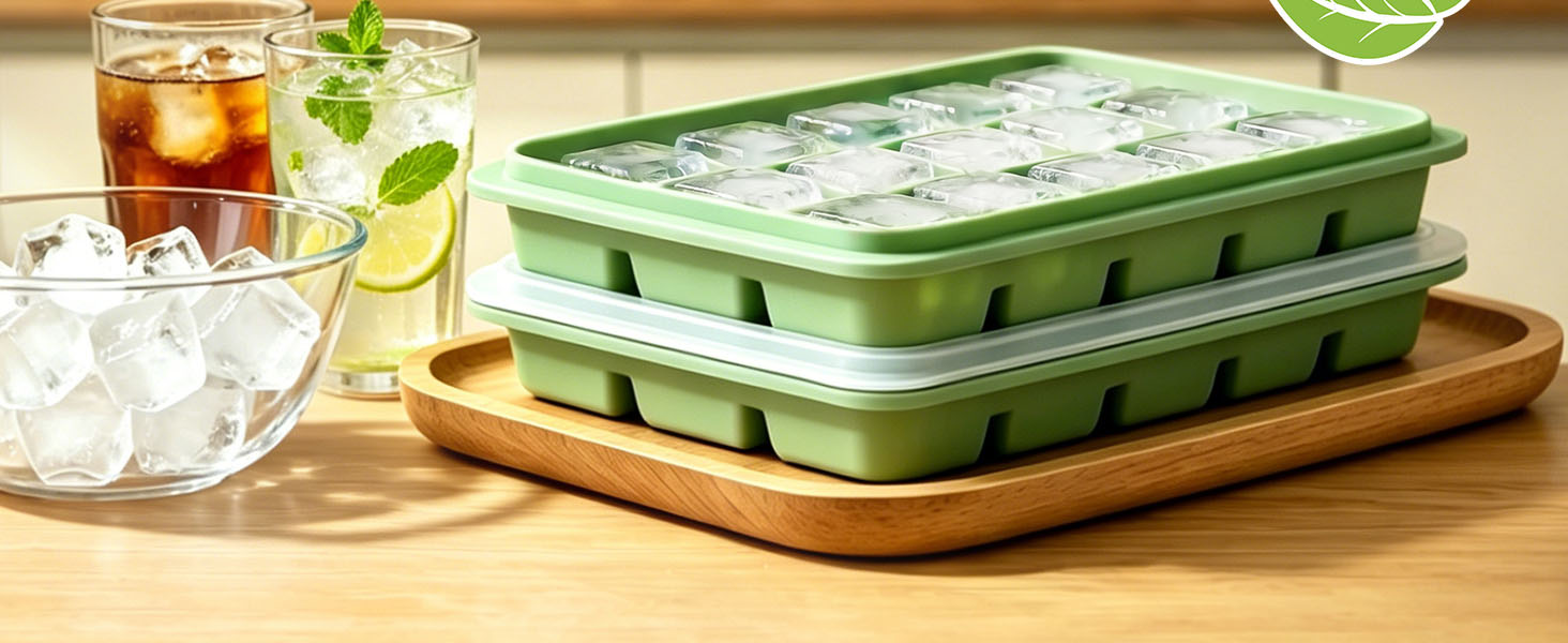Azxb Ice Cube Trays with Lid, 2 Packs 30 Cubes Durable Stackable Flexible Silicone Ice Cube Trays
