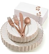 By Madee: HEAVYWEIGHT 175 Pc Thanksgiving Plates Disposable Dinnerware Set | Ivory Scalloped Plas...
