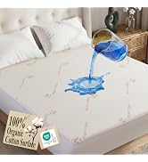 Queen Size Mattress Protector Waterproof, Organic Cotton Surface Mattress Cover Noiseless & Breat...