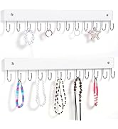 Dntorx Hanging Jewelry Organizer, 2 Pack Necklace Holder for Wall White Wooden Necklace Organizer...