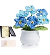 ZHIYUXI Blue Crochet Gifts for Women Teacher Mom Wife Crochet Flower Handmade Forget Me Not Flowe...