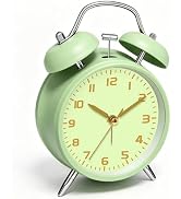 Noubnea 4.5" Battery Operated Alarm Clock with Light, Metal Analog Twin Bell Loud Alarm Clock for...