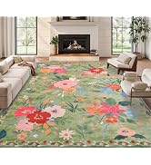 Green 5x7 Area Rug Washable Non Slip Boho Floral Rugs for Living Room Bedroom Dining Room Office ...