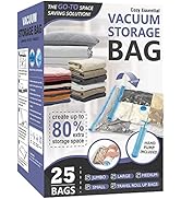 25 Pack Vacuum Storage Bags, Space Saver Bags (5 Jumbo/5 Large/5 Medium/5 Small/5 Roll) Compressi...
