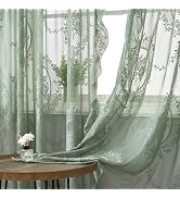 Sage Green Sheer Curtains for Bedroom Curtains 84 Inches Long 2 Panels Set Cute Boho Curtains She...