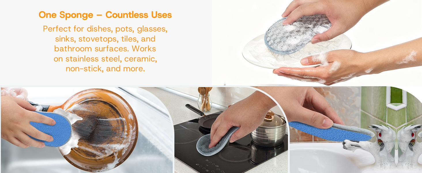 sponges kitchen,dish sponges,sponges for dishes,kitchen scrubbers for dishes,non scratch ,reusable