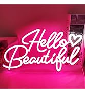 SYLHOME Hello Beautiful Led Neon Light Sign Pink Heart Hello Gorgeous Bedroom Wedding Birthday Pa...