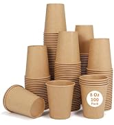 Walasaso Disposable Cups, 100 Pack 8 Oz Kraft Paper Cups, Paper Coffee Cups, Disposable Cups 8 oz...