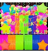 Glow in The Dark Party Supplies Kit - Neon Birthday Decorations with Balloon Garland Arch, Fluore...
