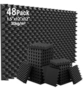 48 Pack Acoustic Foam Panels, 1.5"X12"X12" Egg Crate Foam Pad, Upgraded Sound Proof Foam Panels f...