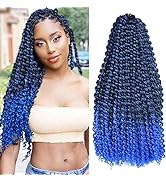 22inch Blue Water Wave Crochet Hair for Butterfly Soft Locs 7 Packs Ombre Blue Passion Twists Hai...