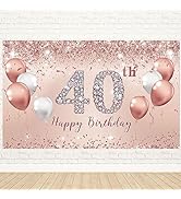 Trgowaul 40th Birthday Decorations for Women, Pink Rose Gold 40th Birthday Banner Backdrop 40 Bir...