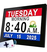Véfaîî 19 Alarms Dementia Clock 8 Inch Large Display, Auto DST, 10 Levels Auto Dimmable, Non-Abbr...