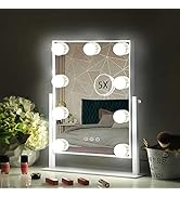 HIEEY Hollywood Vanity Mirror with 9 Dimmable Bulbs Lights, Three Color Lighting Modes, and 5X Ma...