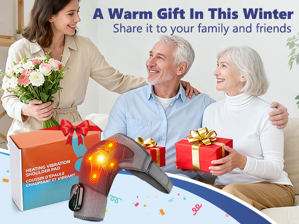 Shoulder heating pad with massage as warm winter gift for family and friends.
