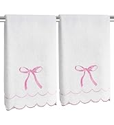 CASYUNE 2 Pcs 100% Cotton Scalloped Hand Towels 16×27 Inch 600 GSM Embroidered Soft Absorbent Dec...
