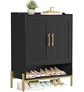 HOOBRO Shoe Cabinet, 5-Tier Shoe Storage Organizer with Doors, Wooden Shoe Cabinet Storage for En...