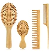 EKONAER 4 PCS Bamboo Hair Brush Set With Natural Wooden Wide-tooth and Tail Comb Big and Mini Pad...