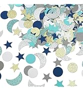 410 Pieces Glitter Star and Moon Confetti,Navy Blue White Gold star Confetti,Outer Space Baby Sho...