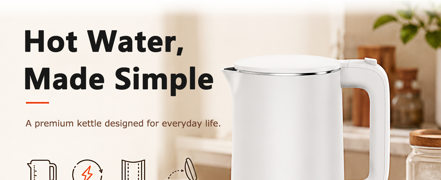 Electric Kettle 1.7L, Seamless Inner Pot