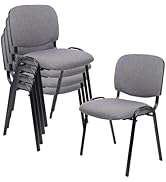 CLATINA Set of 5 Pack Waiting Room Chair Fabric Grey Stackable Chairs Metal Frame with Thickened ...