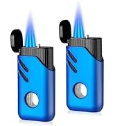 Cgaplus 2 Pack Torch Lighter Triple Jet Flame Butane Refillable with Fuel Level Window Adjustable...