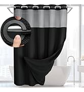 XOGUIBO No Hook Shower Curtain and Liner Set,Black Hotel Waffle Shower Curtain with Liner 75" L x...