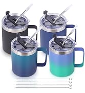 Volhoply 12oz Insulated Leakproof Coffee Mug with Sliding & Straw Lid Bulk 4 Pack,Double Wall Vac...