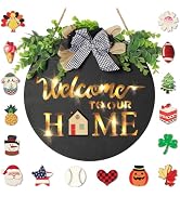 MIPON Interchangeable Welcome Sign for Front Door with LED Light, 17 Changeable Icons 3D Letters,...