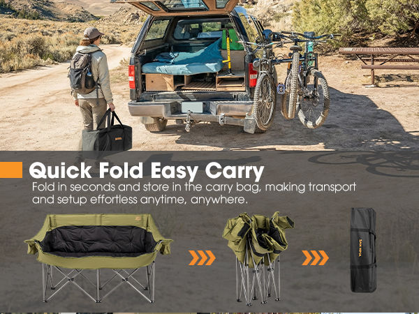 SAN HIMA Double Camping Chair for 2 Person Green - quick fold easy carry