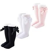 Marchare Baby Girls Knee High Socks Baby Girls Bow Stockings Cotton Uniform Stockings Dress Socks
