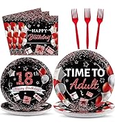 96 Pcs 18th Birthday Party Supplies Paper Plates Napkins Time To Adult Red Black 18 Years Old Bir...